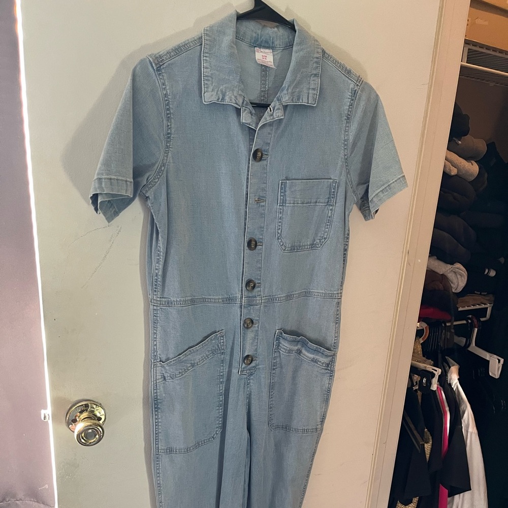 No Boundaries Light Blue Denim Short-Sleeve Jumpsuit